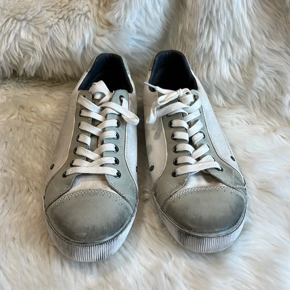 Gray Saks Fifth Avenue Paley Lace Up Leather Canvas Men Shoes Sneakers Size 9.5